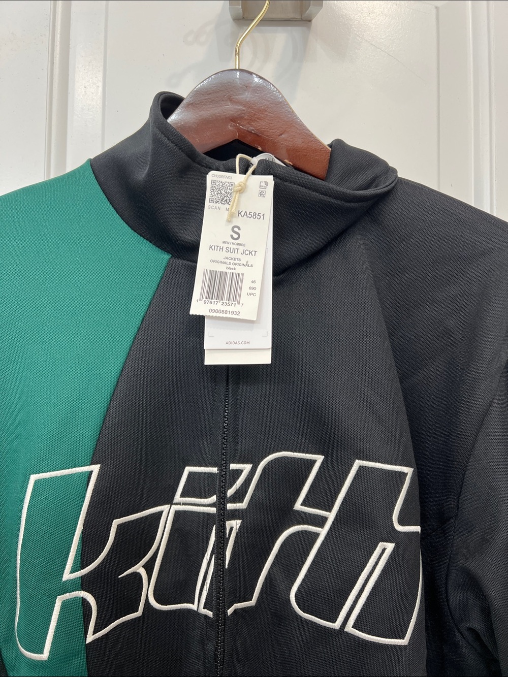Kith Black and Green Zip-Front Track Jacket collaboration with adidas. - Picture 2 of 8